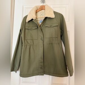 Hang Ten Olive Utility Jacket with Cream Collar